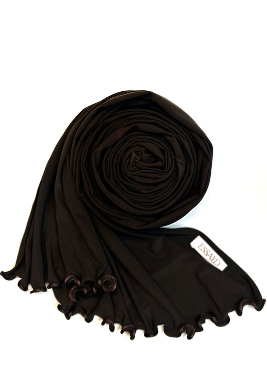 Hijab Jersey Premium de luxe bouclé marron chocolat mode modeste