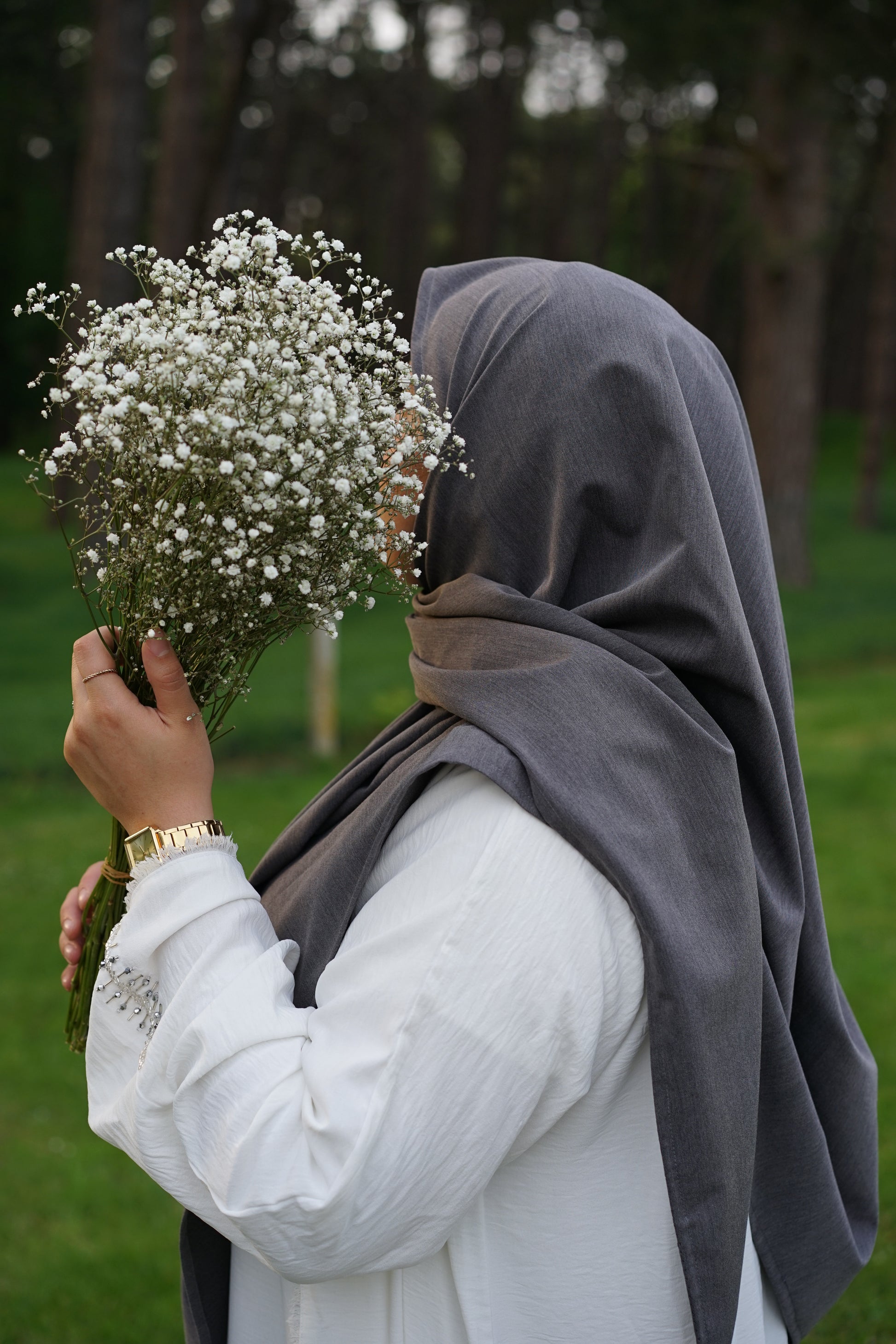 Hijab en lin gris 