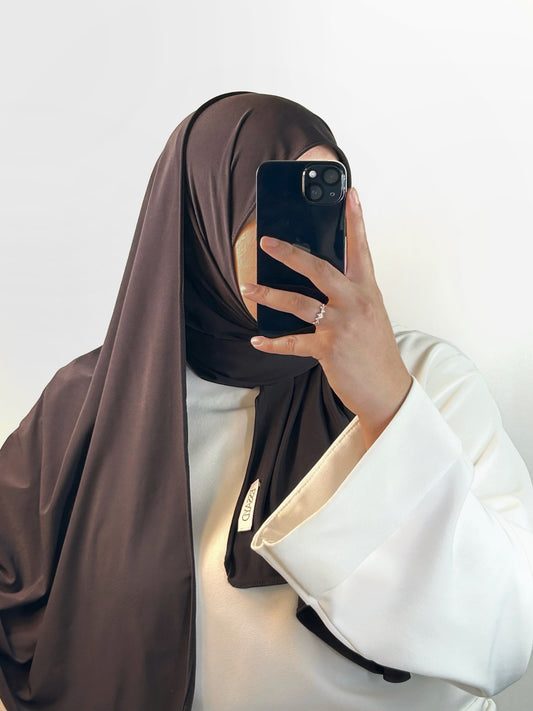 Hijab Jersey Premium de luxe marron foncé mode modeste